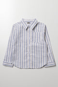 Long Sleeve Linen Blend Shirt Blue And Natural