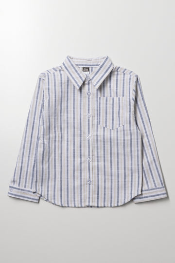 Long Sleeve Linen Blend Shirt Blue And Natural