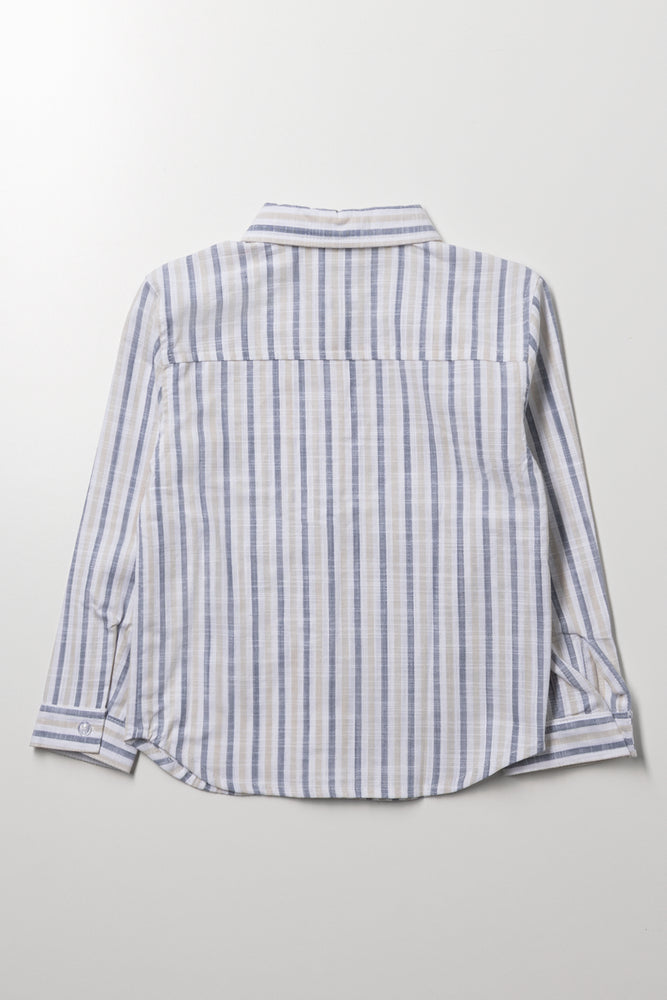Long Sleeve Linen Blend Shirt Blue And Natural (2)