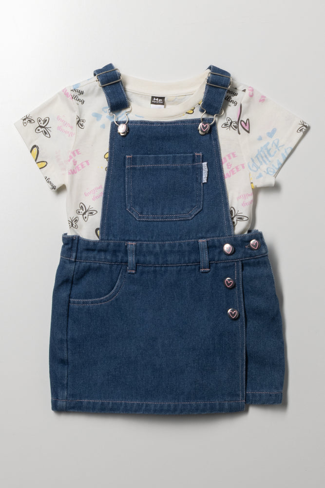 Graffiti T-Shirt And Pinni Set Blue And Cream