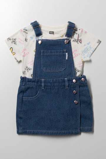 Graffiti T-Shirt And Pinni Set Blue And Cream