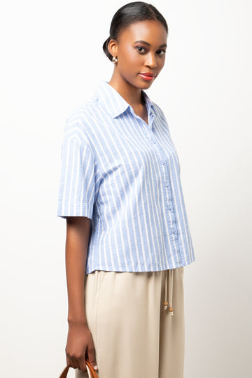 Linen Striped Shirt Blue