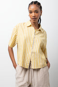 Ballerina Sleeve Linen Blend Shirt Yellow
