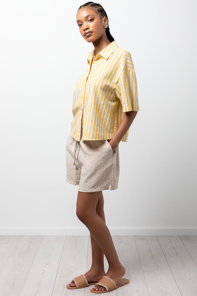 Ballerina Sleeve Linen Blend Shirt Yellow (1)