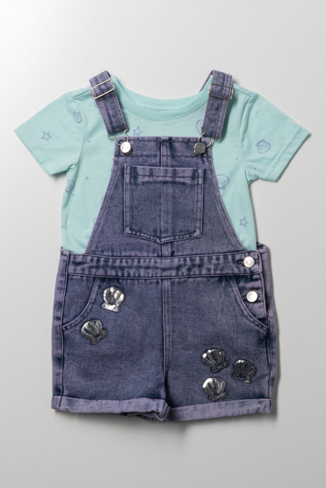 Sequin Shell Dungaree Set Blue