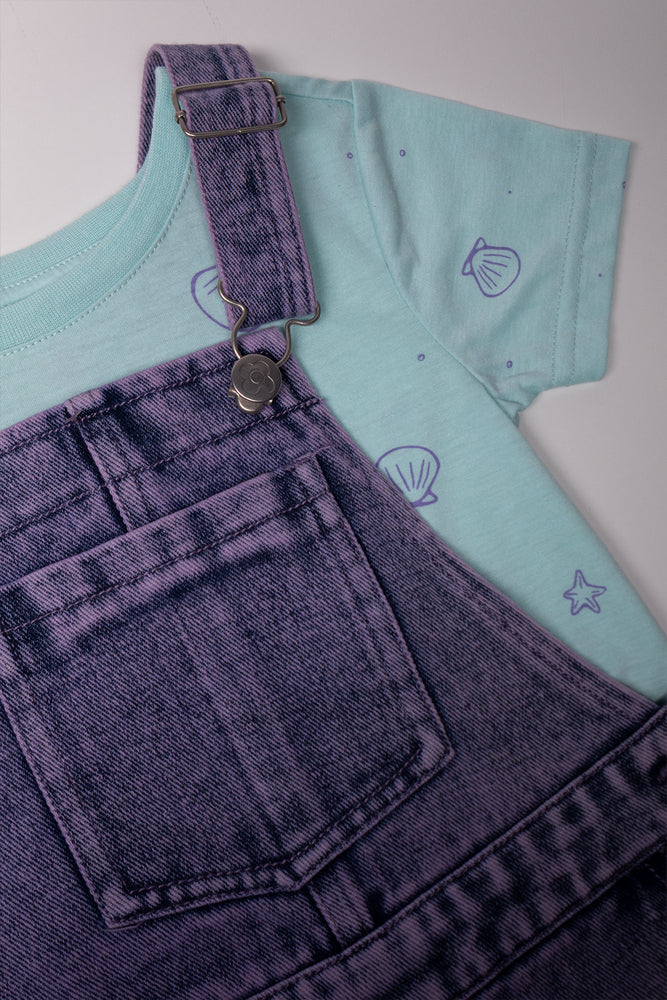 Sequin Shell Dungaree Set Blue
