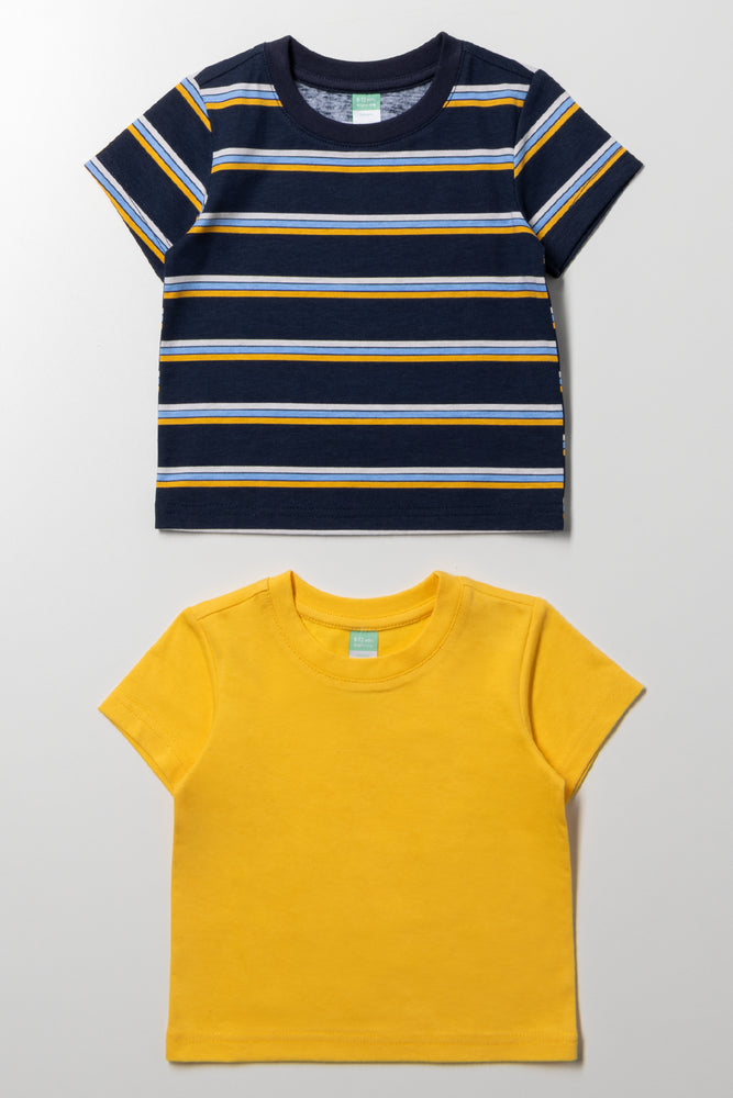 2 Pack Short Sleeve T-Shirts Navy And Yellow