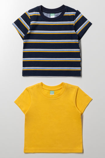 2 Pack Short Sleeve T-Shirts Navy And Yellow