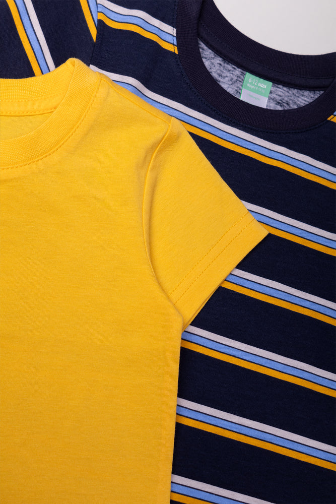 2 Pack Short Sleeve T-Shirts Navy And Yellow