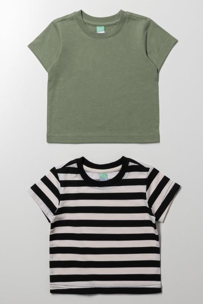 2 Pack Short Sleeve T-Shirts Green And Cream