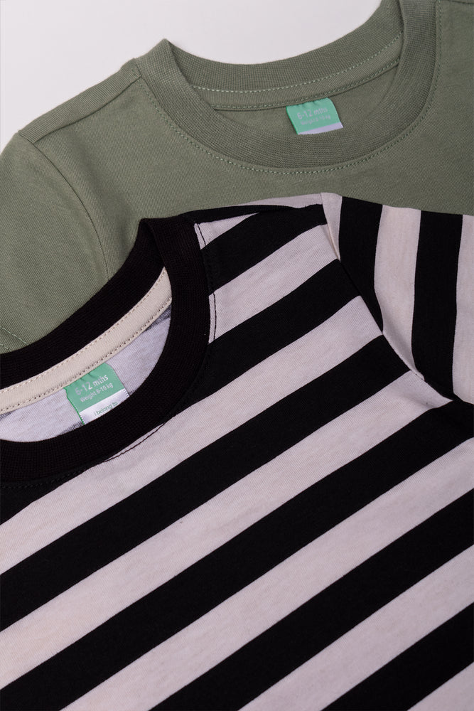 2 Pack Short Sleeve T-Shirts Green And Cream