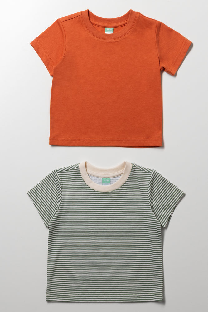 2 Pack Short Sleeve T-Shirts Orange And Green