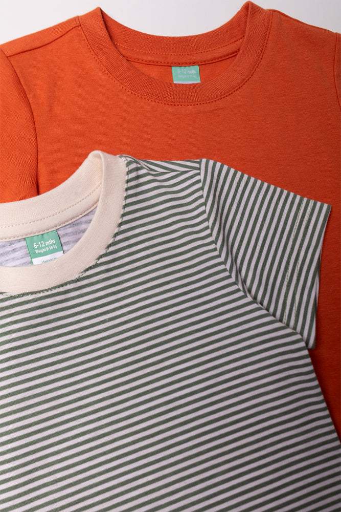 2 Pack Short Sleeve T-Shirts Orange And Green