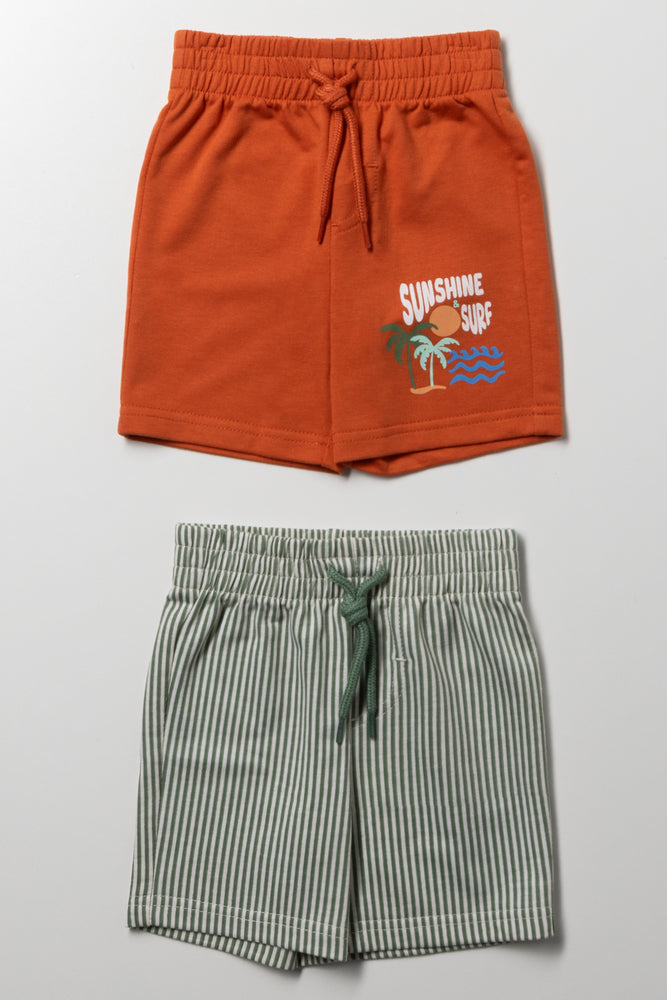 2 Pack Stripe Shorts Rust And Green