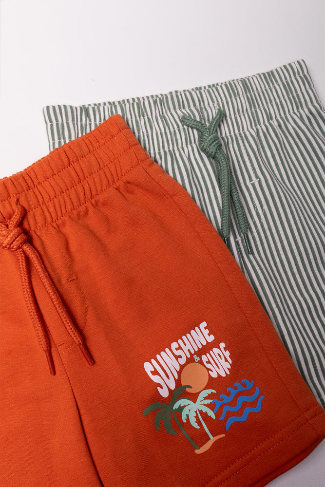 2 Pack Stripe Shorts Rust And Green