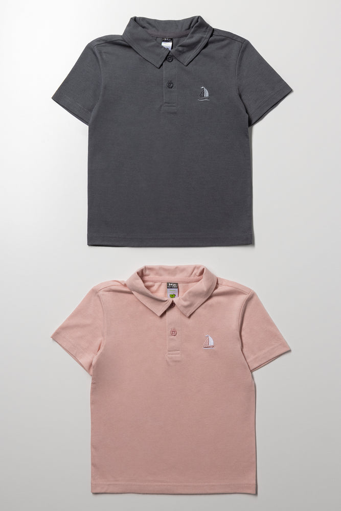2 Pack Short Sleeve Golfers Grey And Pink