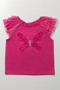 Tulle Sleeves Top Cerise