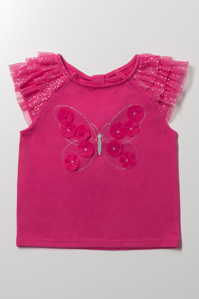 Tulle Sleeves Top Cerise