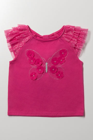 Tulle Sleeves Top Cerise