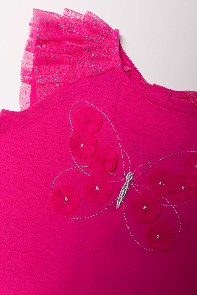 Tulle Sleeves Top Cerise (1)
