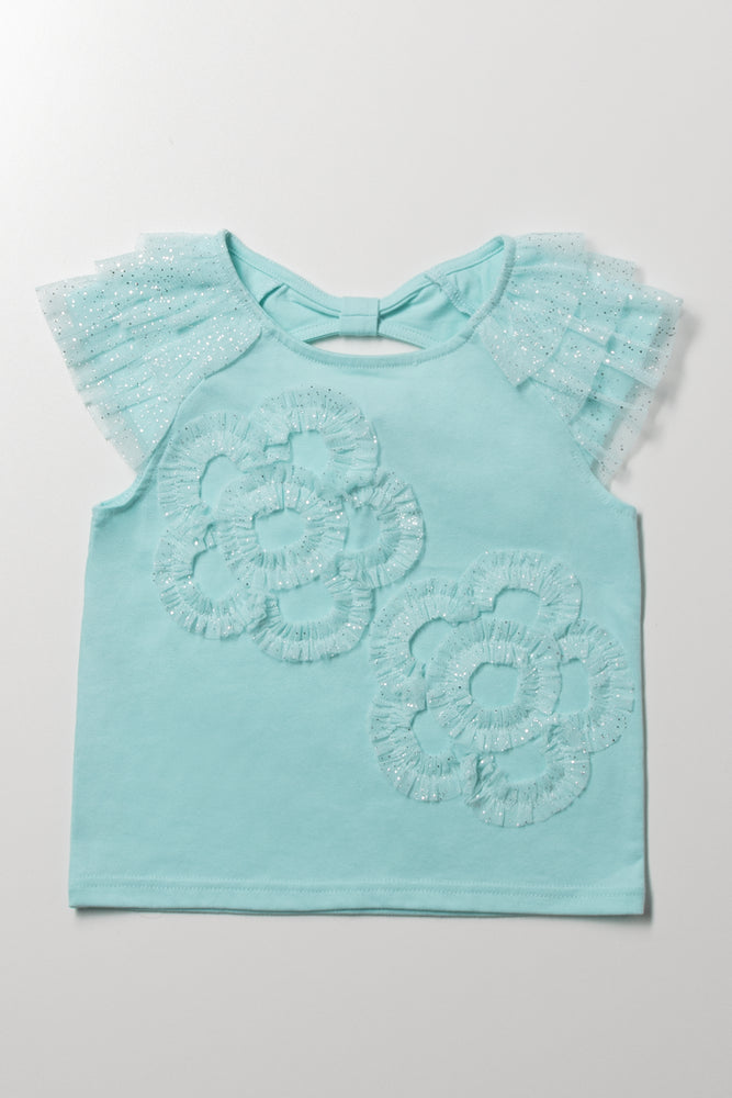 Tulle Sleeve Top Blue