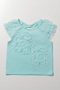 Tulle Sleeve Top Blue