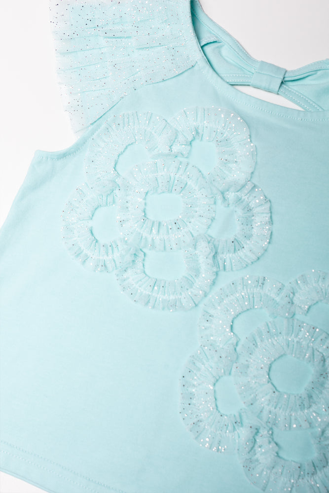 Tulle Sleeve Top Blue