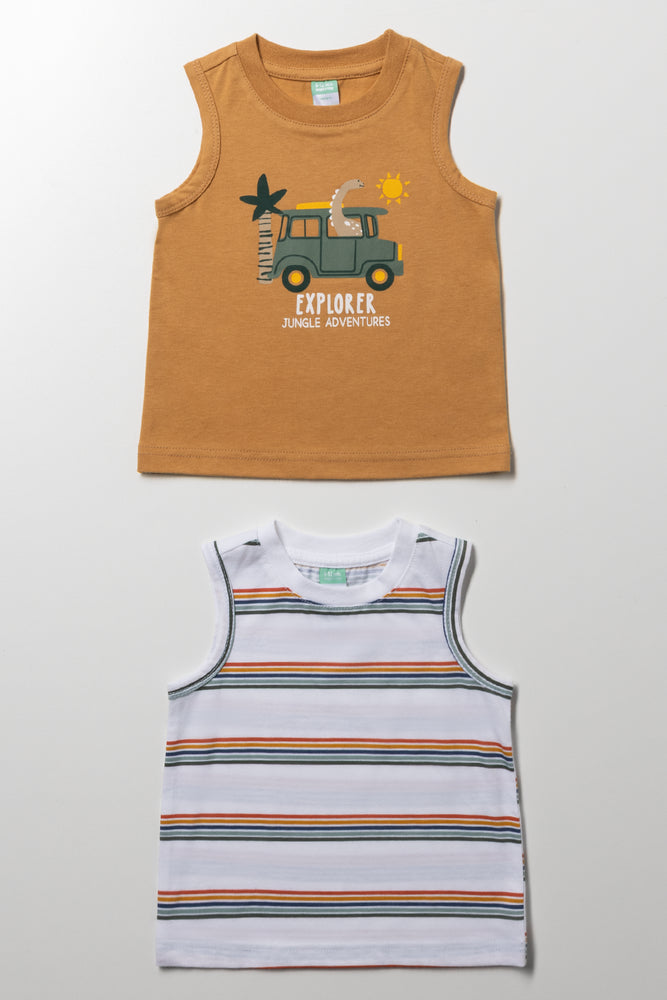 2 Pack Printed Vests Tan & White