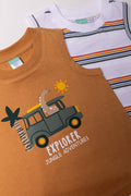 2 Pack Printed Vests Tan & White (1)