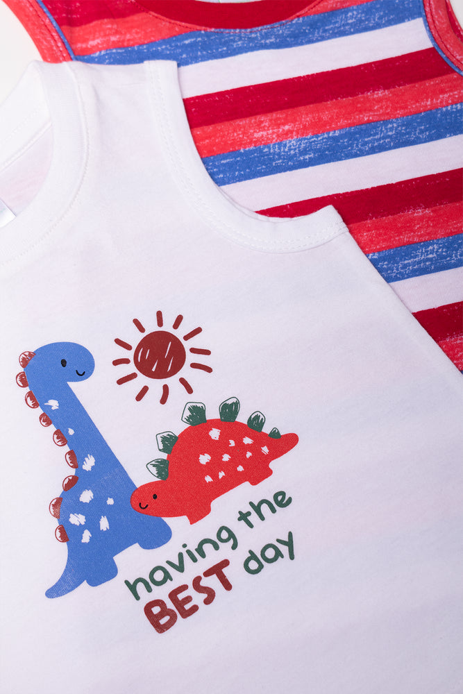 2 Pack Dinosaur Vests Red And White