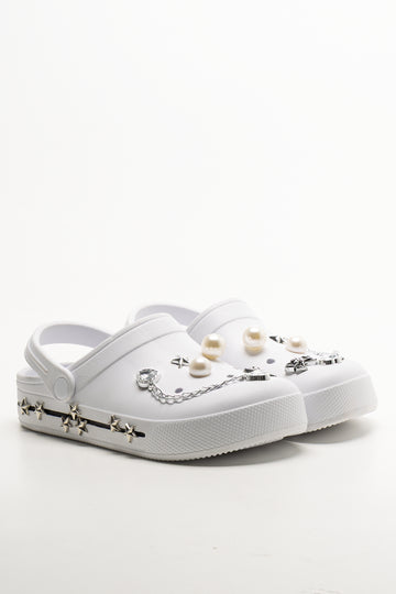 Star Embellished Clogs White