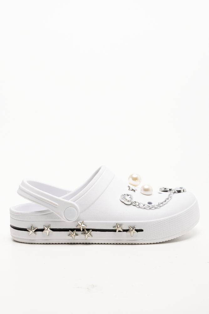 Star Embellished Clogs White