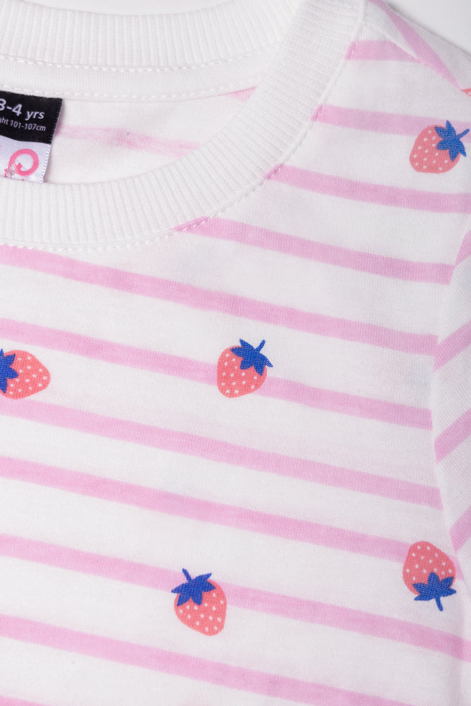 Strawberry Stripe Short Sleeve T-Shirt Pink (1)