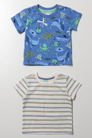 2 Pack Sea Animal T-Shirts Blue And Cream
