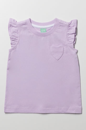 Frill Sleeve Vest With Pocket Lilac