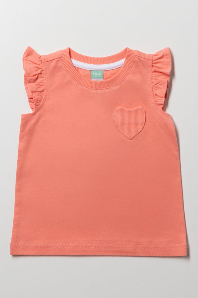 Frill Sleeve Vest With Pocket Orange