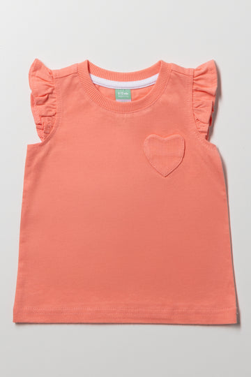 Frill Sleeve Vest With Pocket Orange