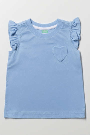 Frill Sleeve Vest With Pocket Blue