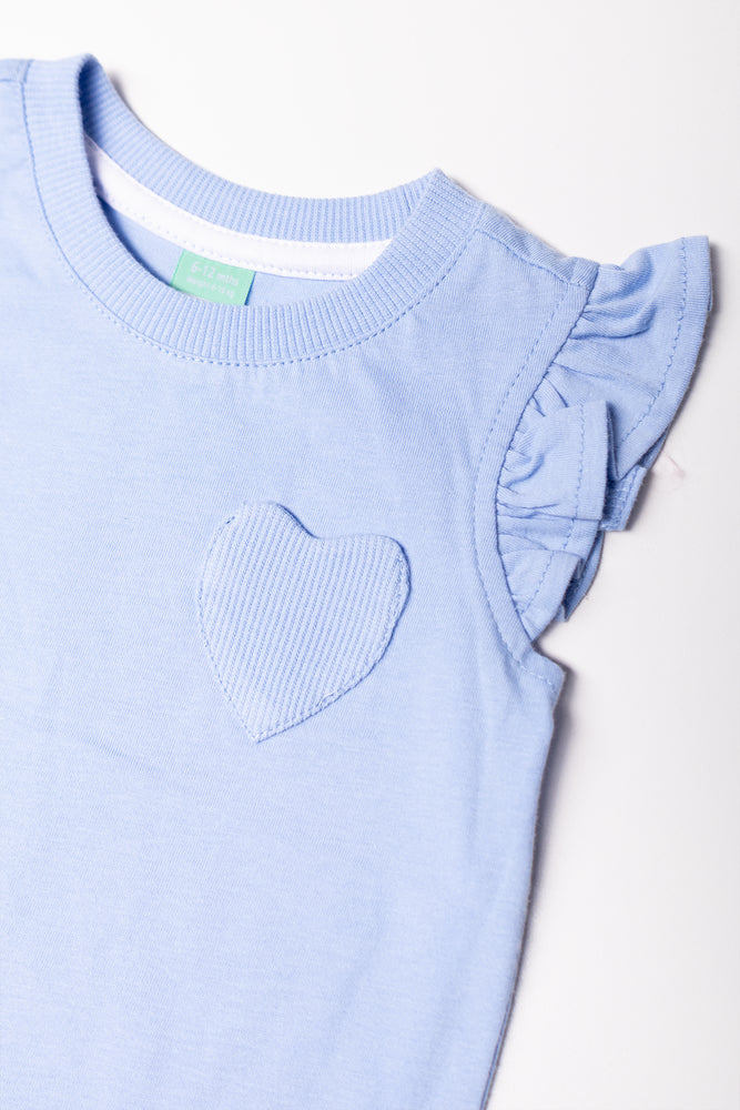 Frill Sleeve Vest With Pocket Blue