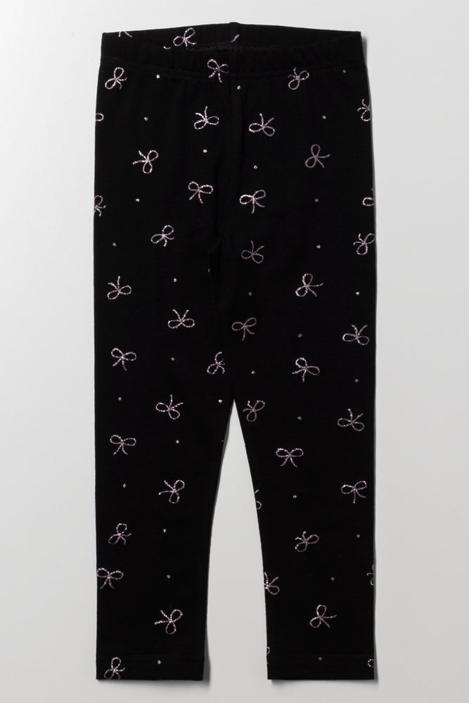 Bow Glitter Leggings Black
