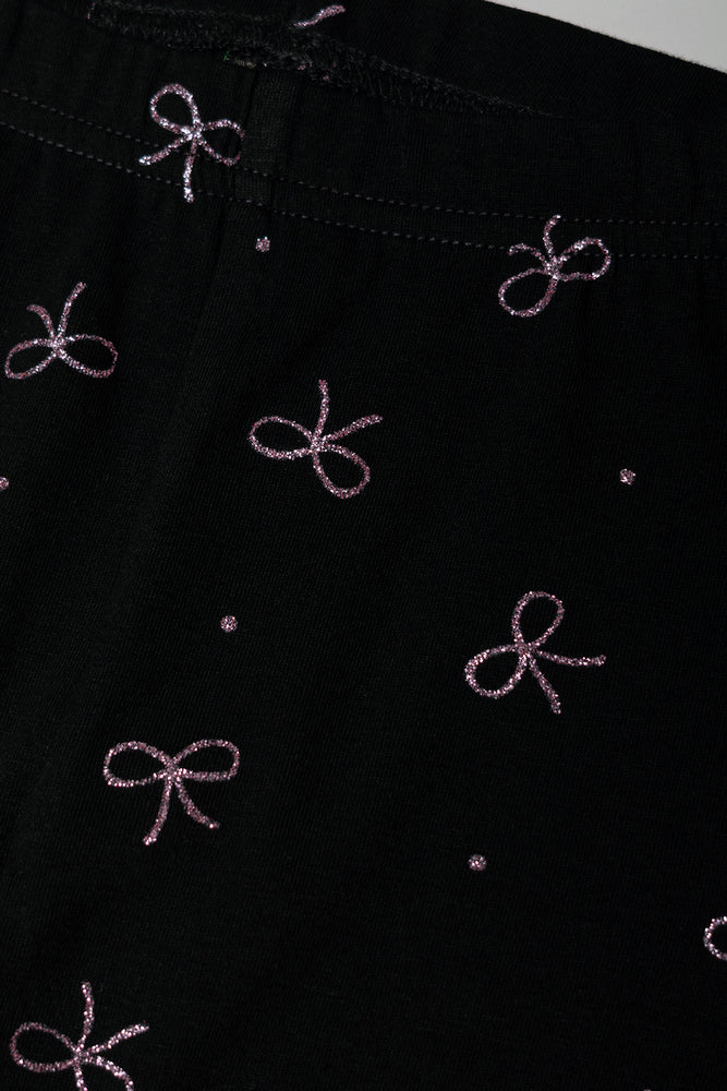 Bow Glitter Leggings Black
