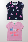 2 Pack Bow Short Sleeve T-Shirts Pink And Navy