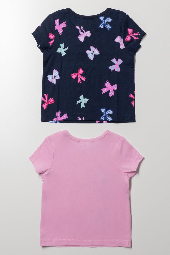 2 Pack Bow Short Sleeve T-Shirts Pink And Navy (2)