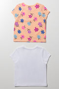 2 Pack Rainbow Flowers Short Sleeve T-Shirts White And Peach (2)