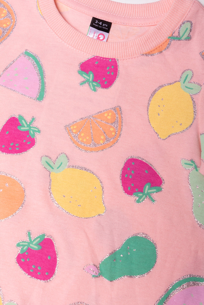 Glitter Fruit Short Sleeve T-Shirt Peach (1)