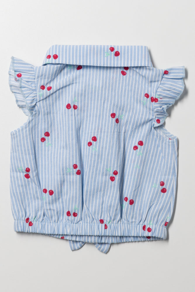 Front Tie Stripes And Cherries Top Blue (2)