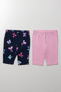 2 Pack Bow Cropped Leggings Navy And Pink