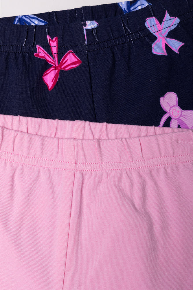 2 Pack Bow Cropped Leggings Navy And Pink