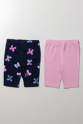 2 Pack Bow Cropped Leggings Navy And Pink (2)