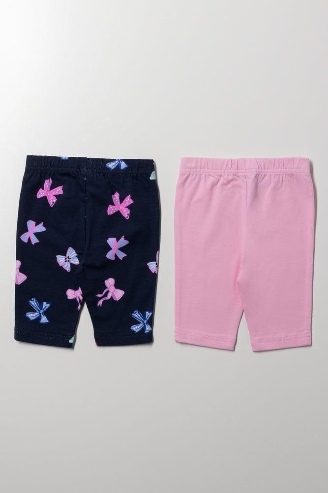 2 Pack Bow Cropped Leggings Navy And Pink (2)